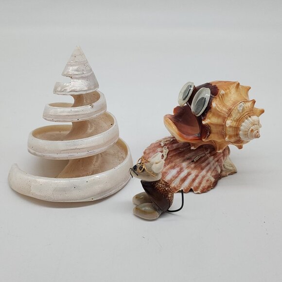 Unique Shell Figurine Set With Googly Eyes & Spiral Cone Decor Tectus Pyramis - Picture 5 of 7